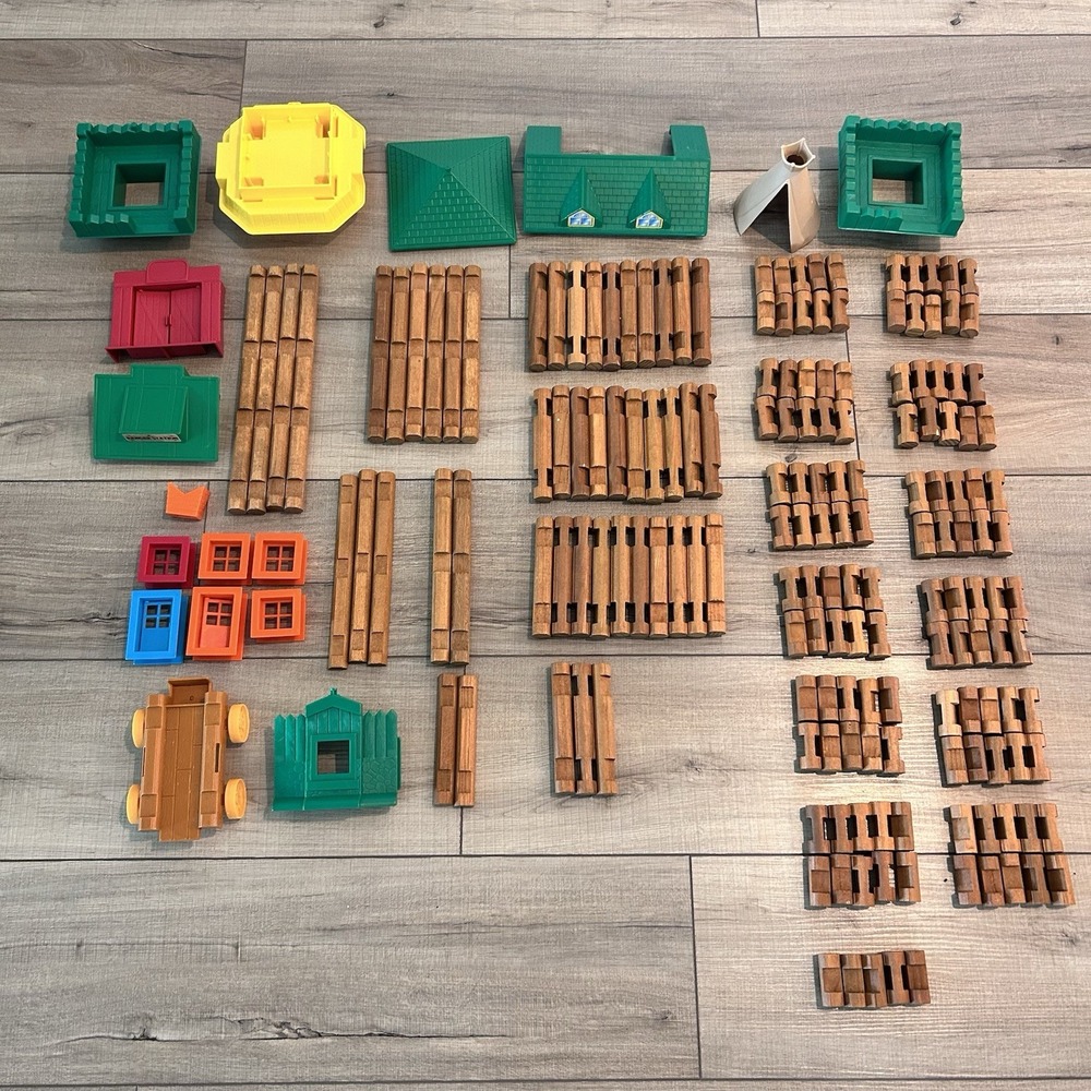 Vtg 1998 LINCOLN LOGS Lot Roofing pieces 1, 2, 3, 4 Notches RARE Wagon Teepee